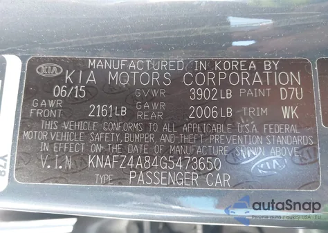 2016 Kia Forte Ex z USA, uszkodzony, nr VIN KNAFZ4A84G5473650